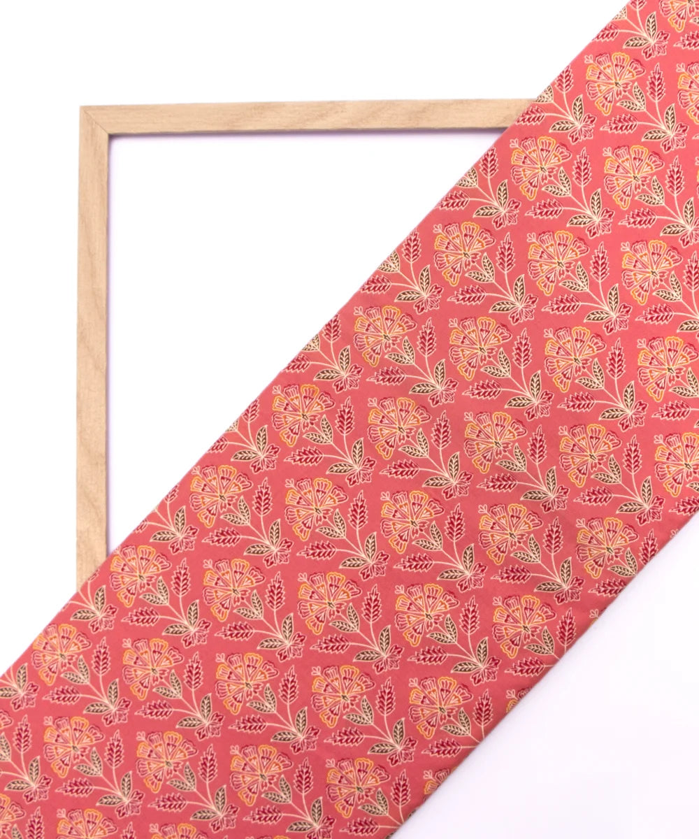 Jaipuri Screen Printed Peach Pure Cotton Fabric